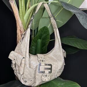 Vintage GUESS Hobo Bag In Beige Leather Crocodile Skin Y2K 90s